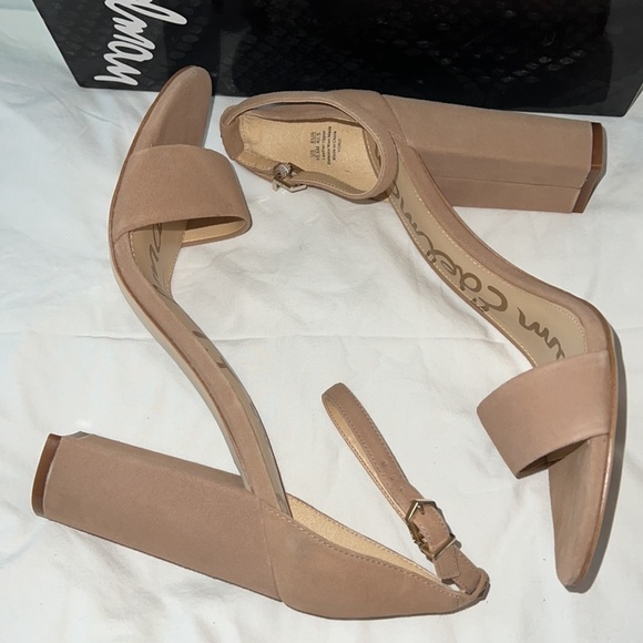 Sam Edelman Yaro Oatmeal suede ankle strap sandals block heels Sz 10 1/2 M new - Picture 12 of 14